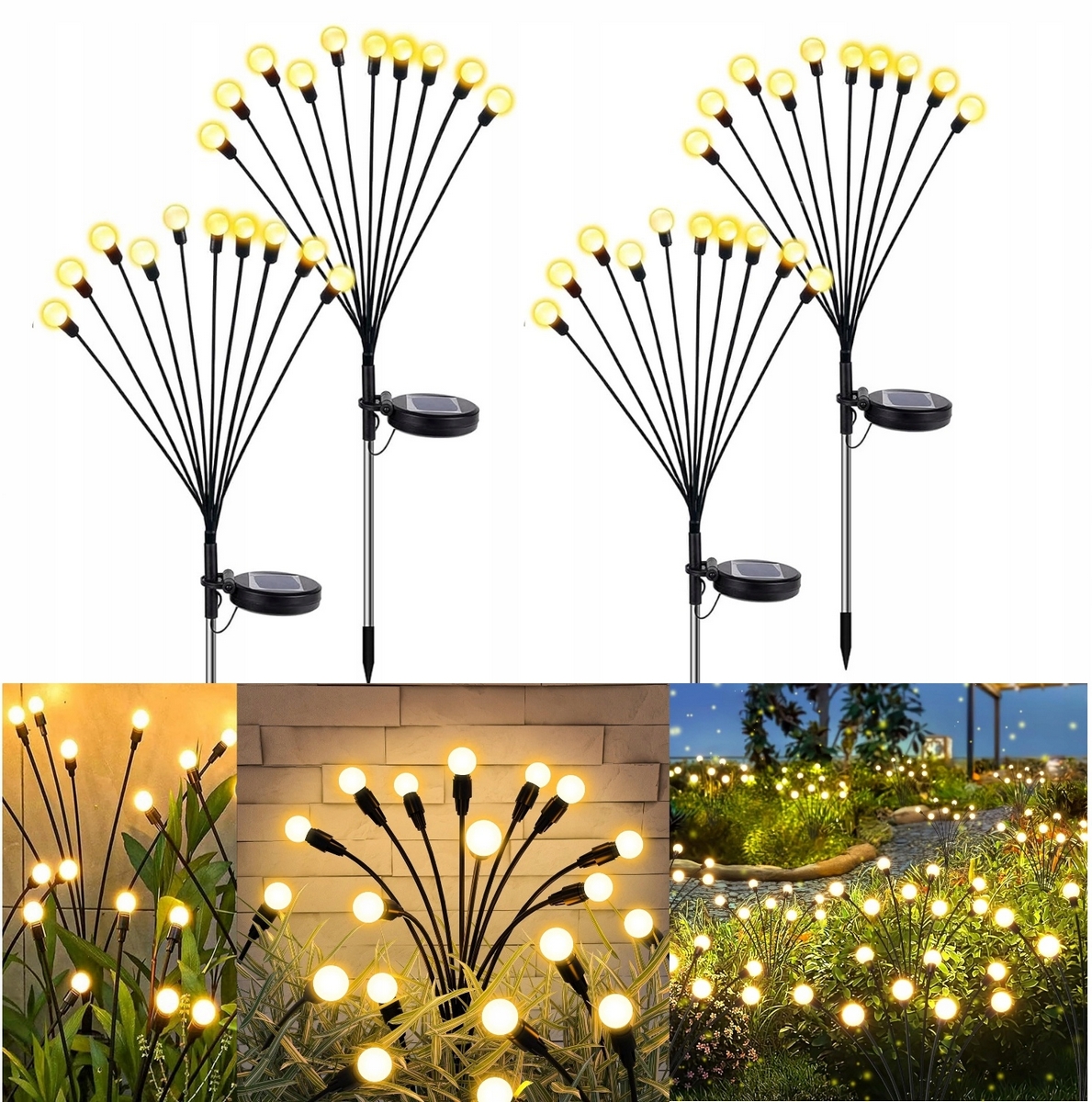 Solárna lampa, čierna, 75 cm, 4 ks.